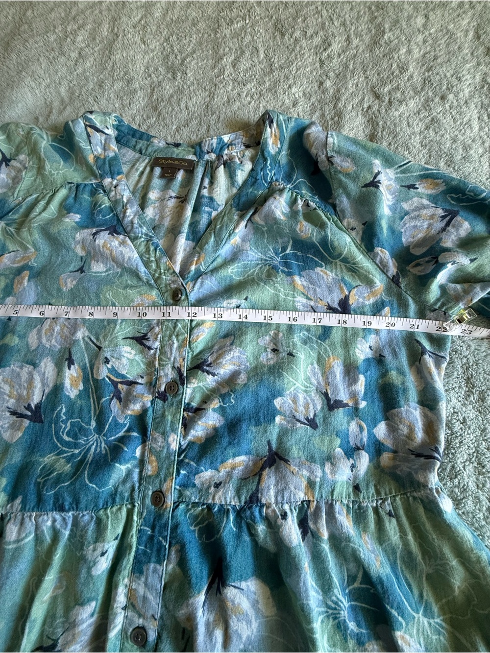 Style & Co.  Printed V-Neck Maxi Dress in Blue-Green Floral - Picture 6 of 11